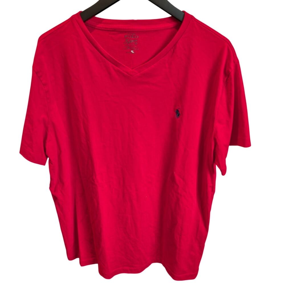 Polo Ralph Lauren Men’s XL Red V-Neck T-Shirt Black Pony 100% Cotton